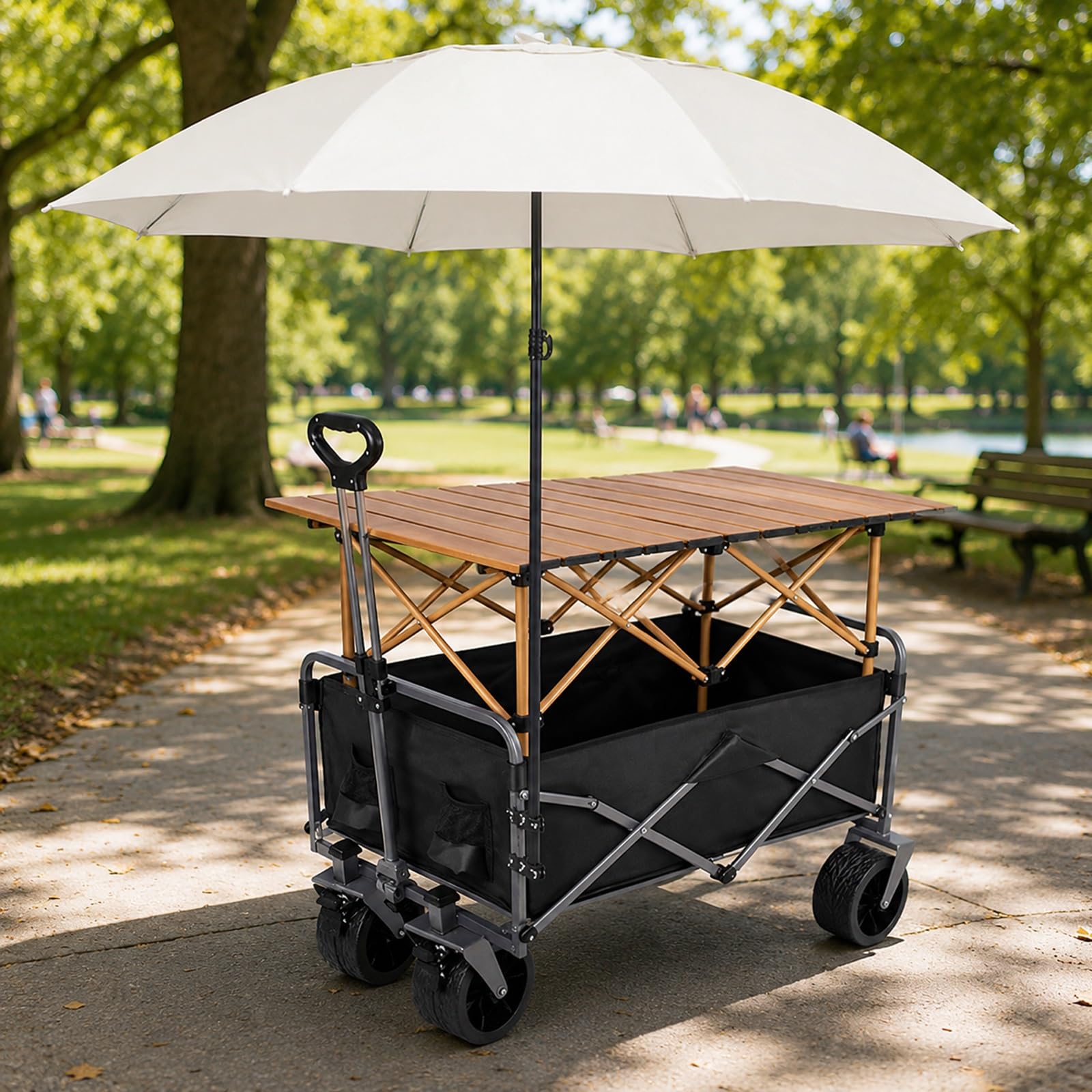 Carrito de Venta Plegable para Exteriores con Toldo y Ruedas, Puesto Móvil Comercial para Mercados, Venta Ambulante, Camping y Eventos(Black,118cm/46in)