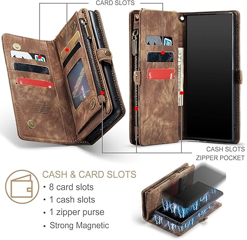 Miniatura 2 de Asuwish Funda de teléfono para Samsung Galaxy Note 10 Glaxay Note10 5G con cremallera, funda desmontable con protector de pantalla de vidrio