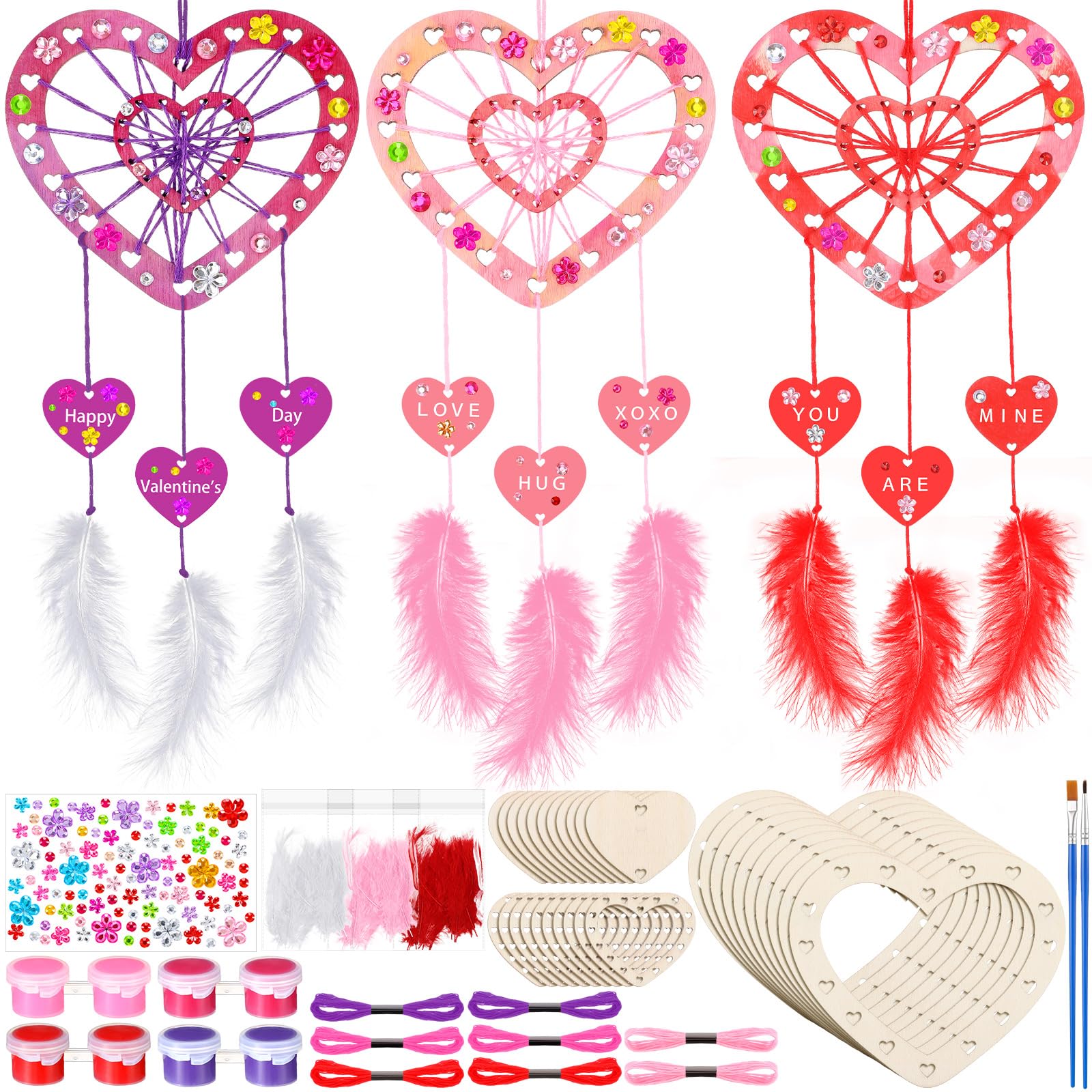 Attrape-rêves en forme de cœur en bois à peindre pour la Saint-Valentin (Lot de 12)