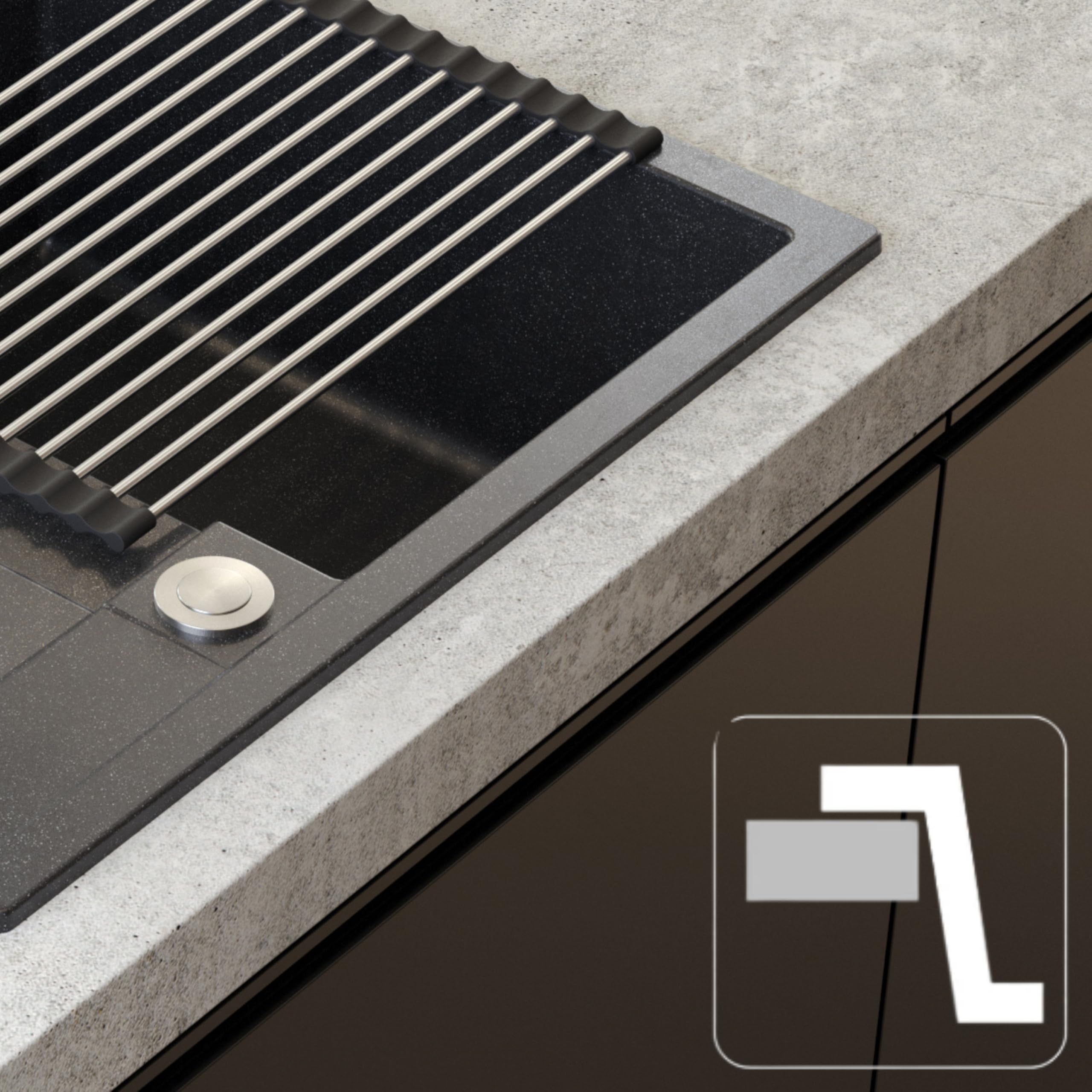 QUADRON fregadero de cocina negro fregadero de granito | tamaño 62 x 50 x 22 cm, color: negro y acero | MORGAN 116 fregadero de un seno con escurridor | fregadero empotrado con orificio para grifo
