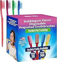 Vista 2 de 144 cepillos de dientes de bambú biodegradables prepegados individualmente envueltos de cerdas suaves, pasta refrescante sabor menta (paquete de 144)