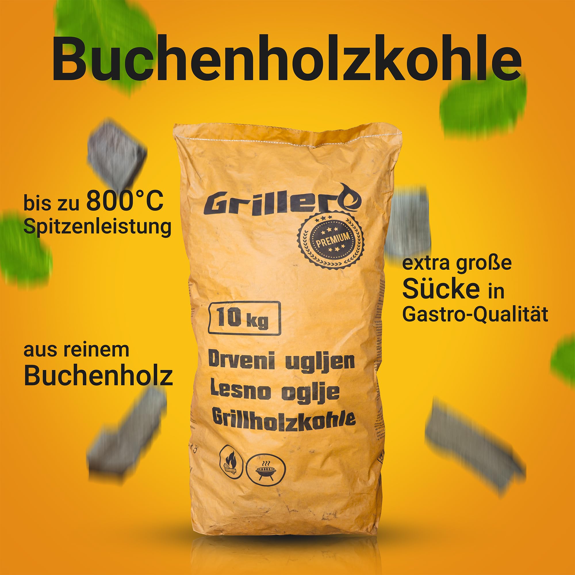 Energie Kienbacher® Holzkohle Buche 20 kg Grillkohle Kohle Restaurant Gastro Qualität Premium große Stücke BBQ Grillkohle Steakhouse Charcoal für Holzkohlegrill Grill Smoker Dutch Oven (2 x 10 kg)