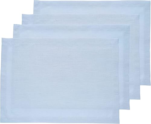 Juego de 4 servilletas Solino Home, juego de 4, hechas a mano, 100% lino puro, lavables a máquina, tela europea - Azul cielo, 20 x 20 pulgadas