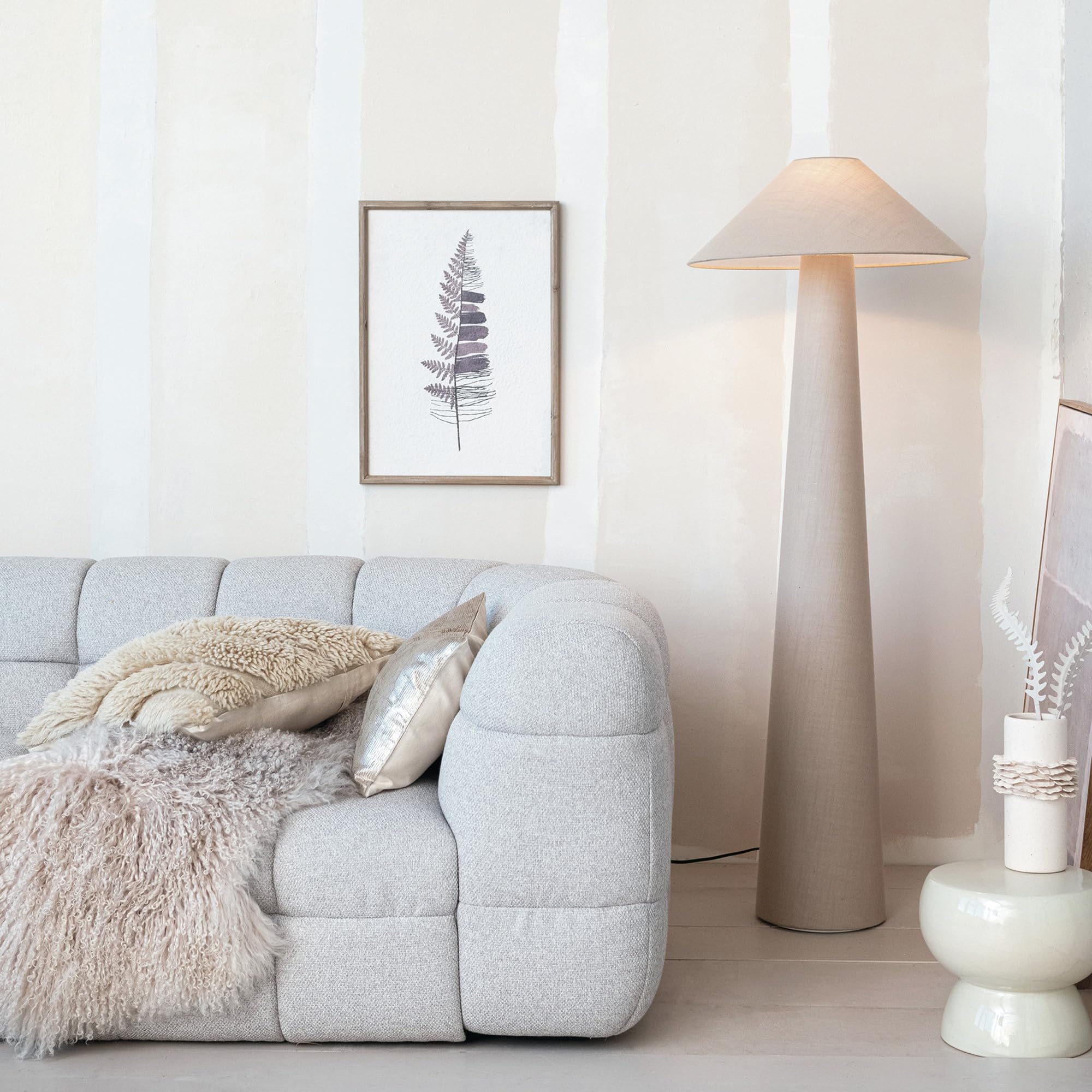 Bloomingville Tall Linen Floor Lamp with Shade and Inline Foot