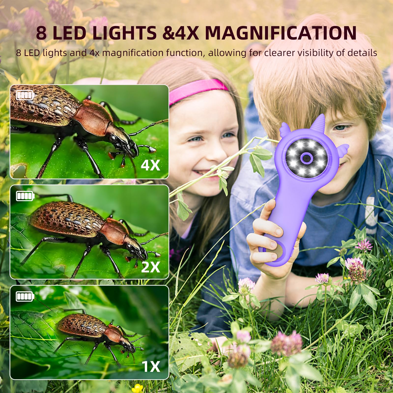Daxiongmao Microscope portatif pour Enfants, Microscope de Poche Portable 500X pour Enfants, Cadeaux d'anniversaire de Noël pour 3 4 5 6 7 8 Filles et garçons (Violet)