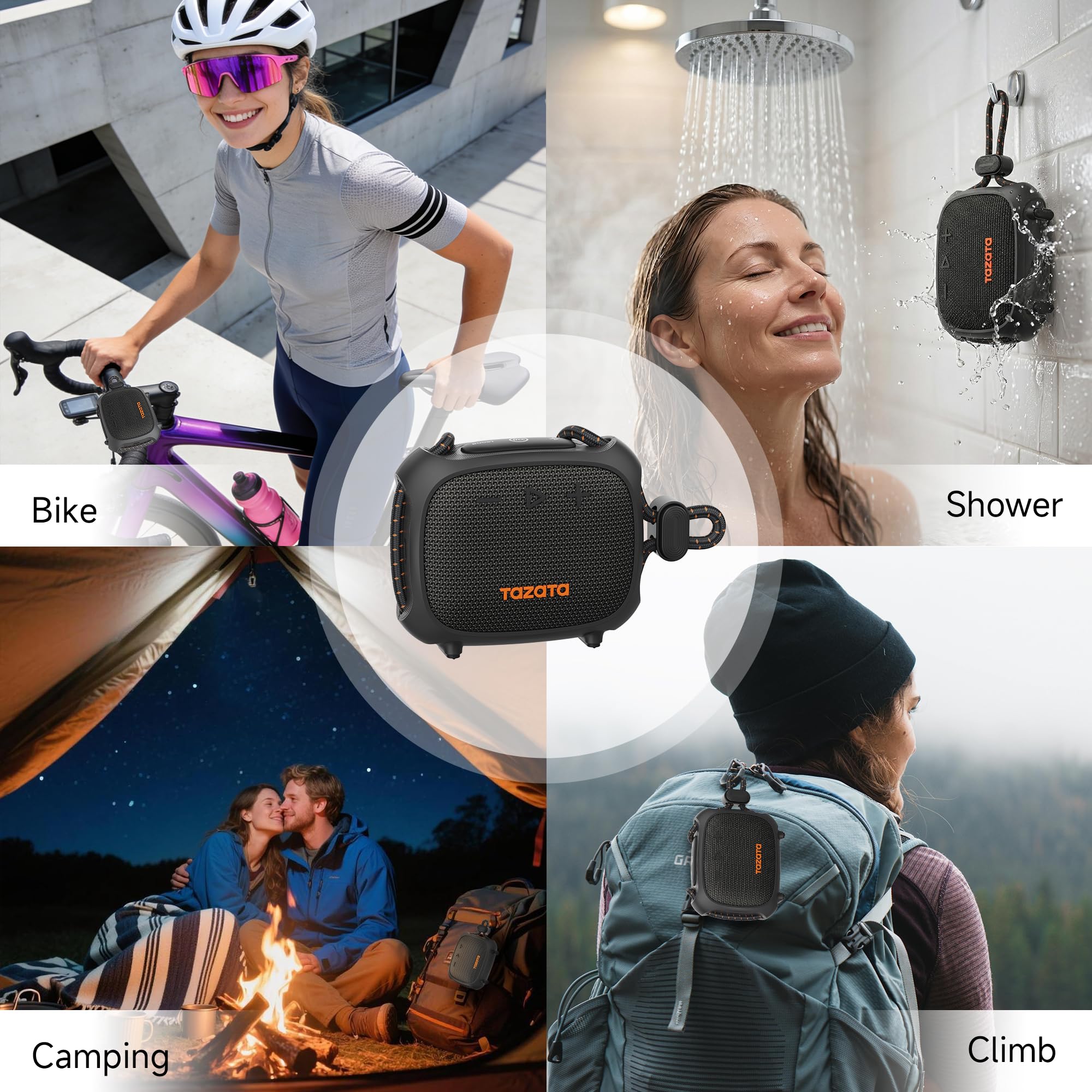 TAZATA Altoparlante esterno robusto, impermeabile IPX7, altoparlante Bluetooth galleggiante con 11 ore di autonomia, accoppiamento TWS, cinturino integrato per ciclismo, pesca, doccia, campeggio