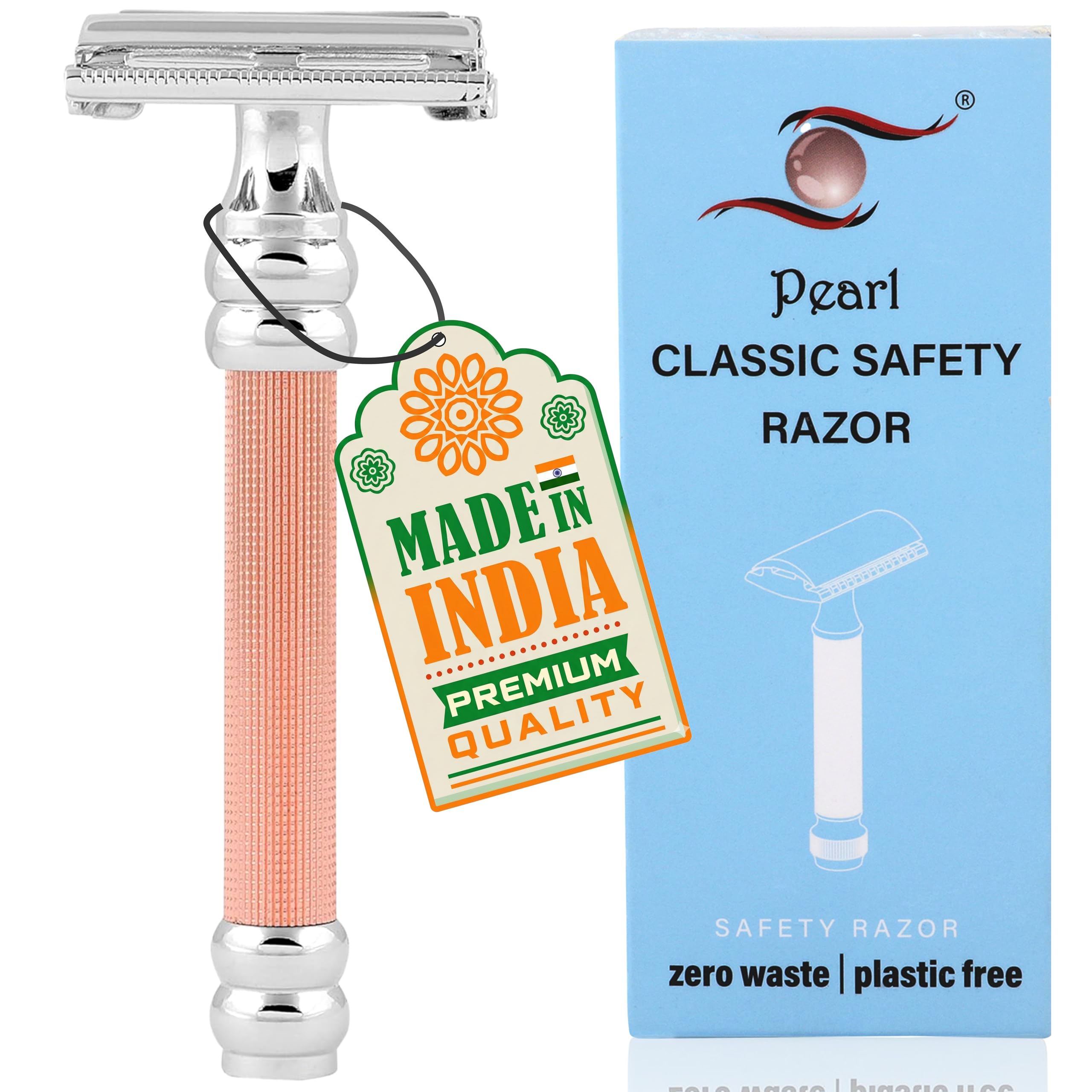Pearl Shaving Double Edge Butterfly Safety Razor SBF-11 (Rose Gold) made with Brass Metal - Best Shaving Razor for Men | Classic & Traditional shaving Kit for Men | Premium blade razors | Rakshabandhan Gift Option