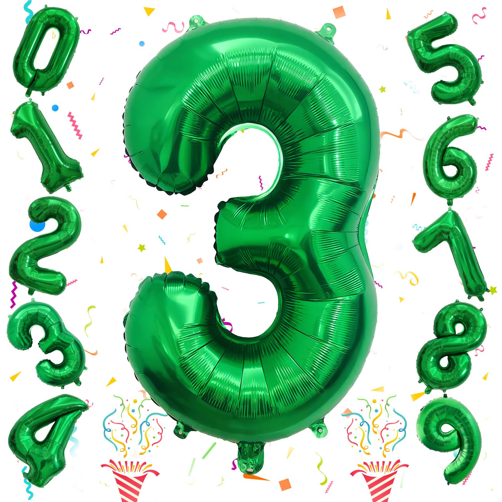 3rd Birthday Number Balloons for Kids, 40 Inch Emerald Green Foil Number, Dark Green Large Number Balloons 0-9 Set for Boys Men Birthday Party Decor