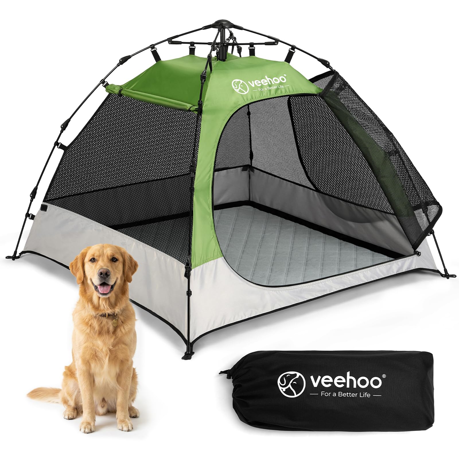Veehoo Pop Up Dog Tent House for Indoor Outdoor, Portable & Waterproof Dog Canopy Shelter with Cool Mesh, Foldable Automatic Pet Tent for Dogs with Camping Mat and Bag for