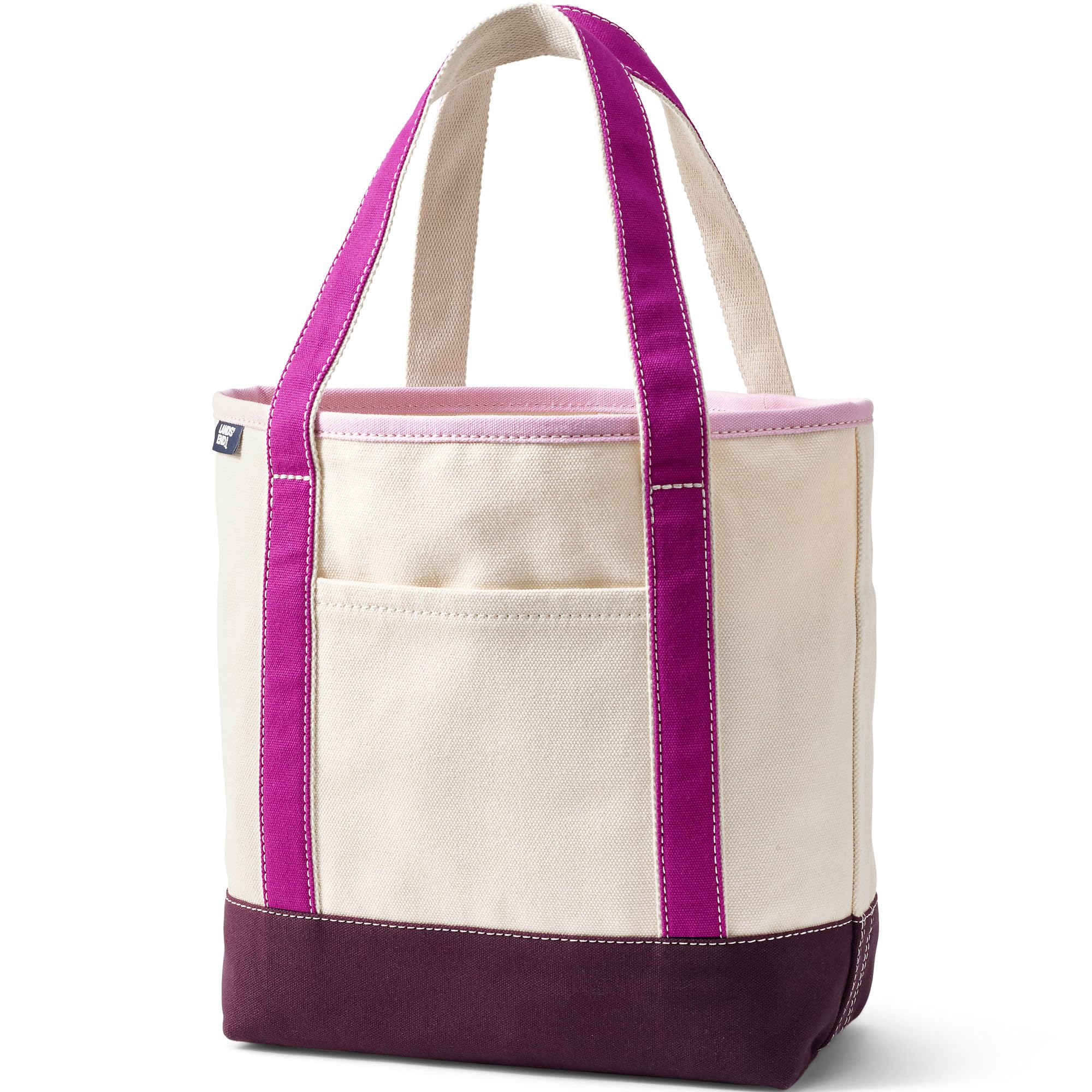 Lands' End Open Canvas Tote Medium Regular Handle Natural/purple Multi