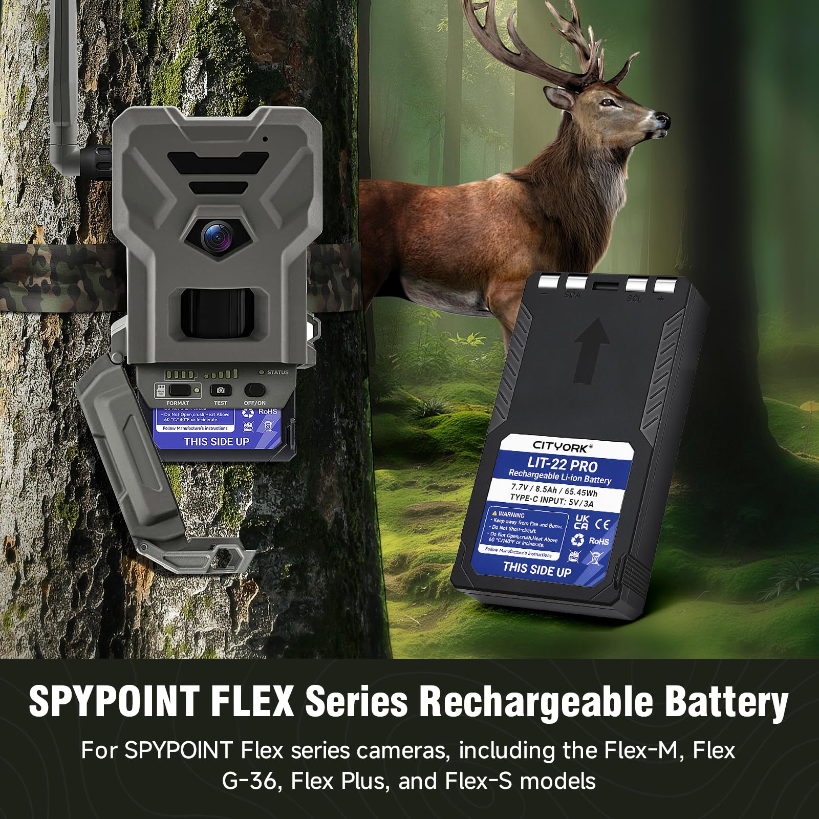 CITYORK Batería recargable LIT-22 Pro de 8500 mAh para cámara de caza LIT-22 Pro Spypoint Flex-M/Flex-S/Flex-G36/Flex-Plus Trail Camera Batería con indicador de carga LED y USB Tipo C (2 unidades)