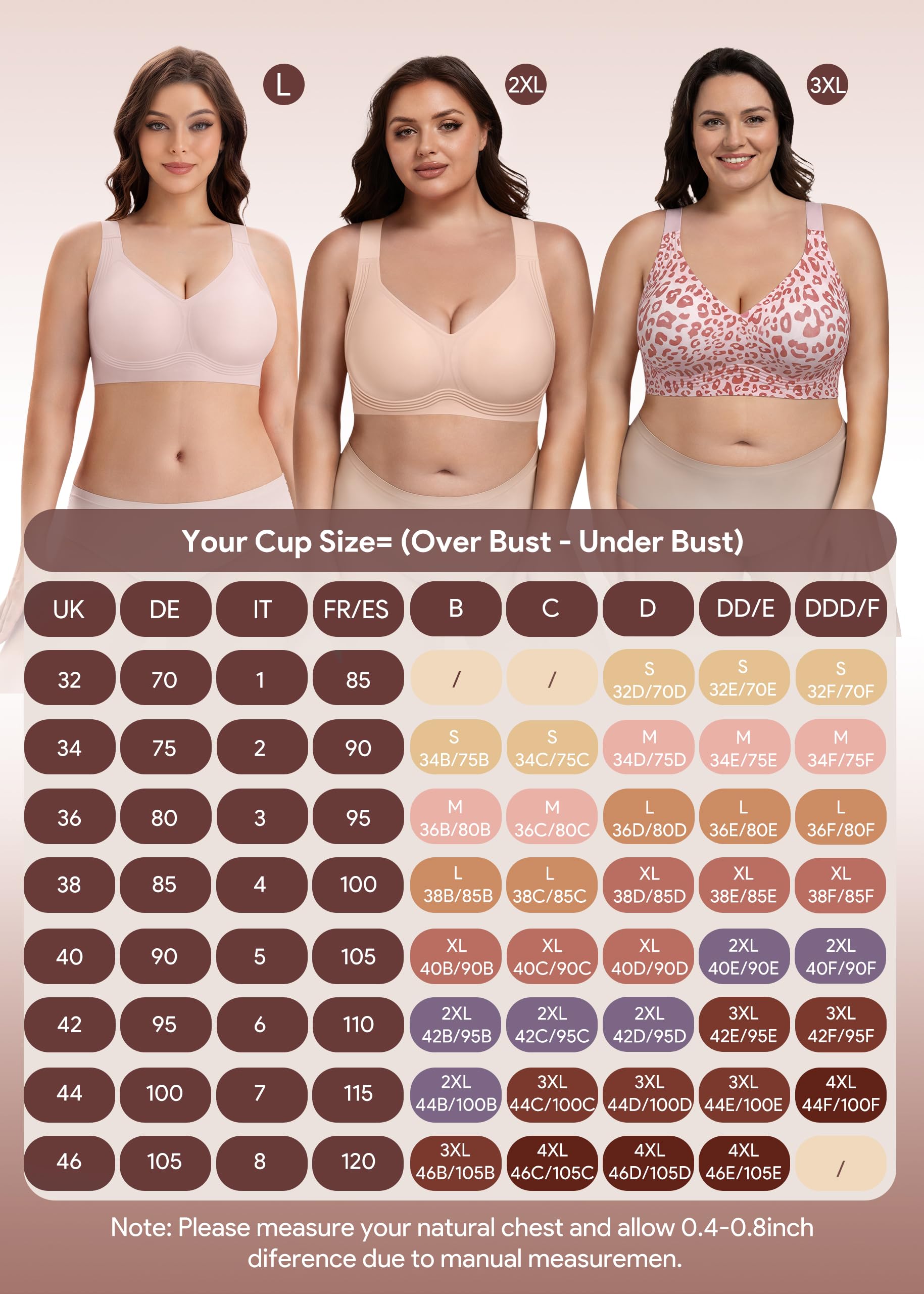 HBselect BH Damen Große Brüste ohne Bügel Vollschalen BH Jelly Bra Set Seamless Push Up Minimizer BH weicher Bustier Starker Halt Bra Bralette