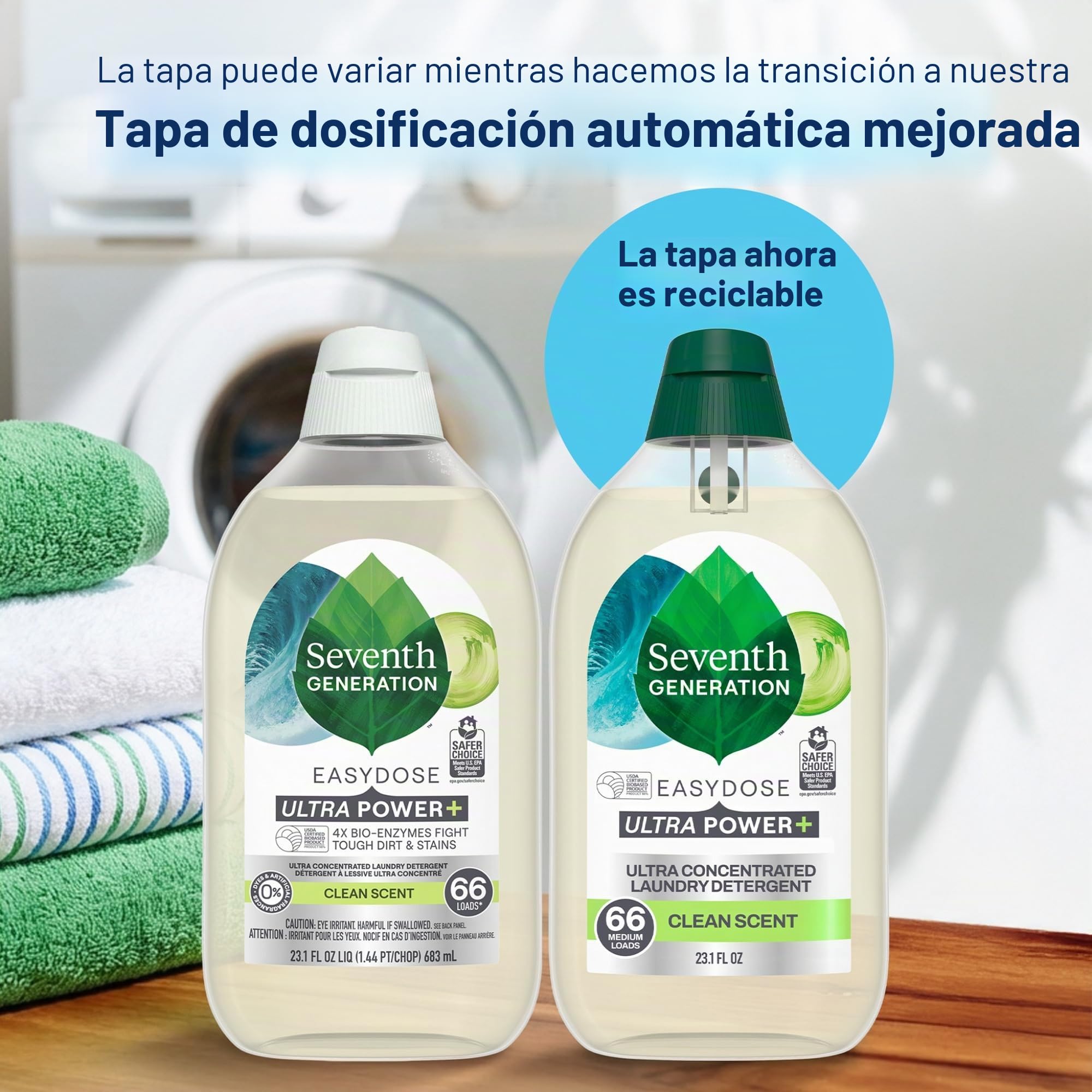 Seventh Generation Detergente para lavandería, 23 onzas (66 cargas) EasyDose, aroma Power+ Clean