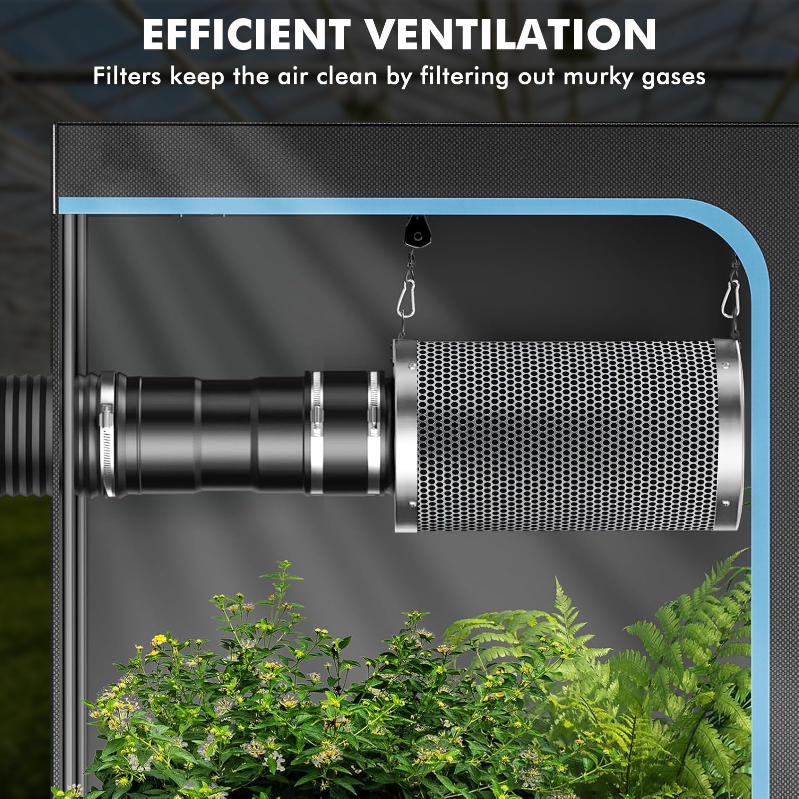 Filtro de Carbón Activo 100mm, Control de Olores Filtro Carbón con Cuerda de Suspensión Filtración de Aire para Ventiladores de Conducto en Tiendas de Cultivo