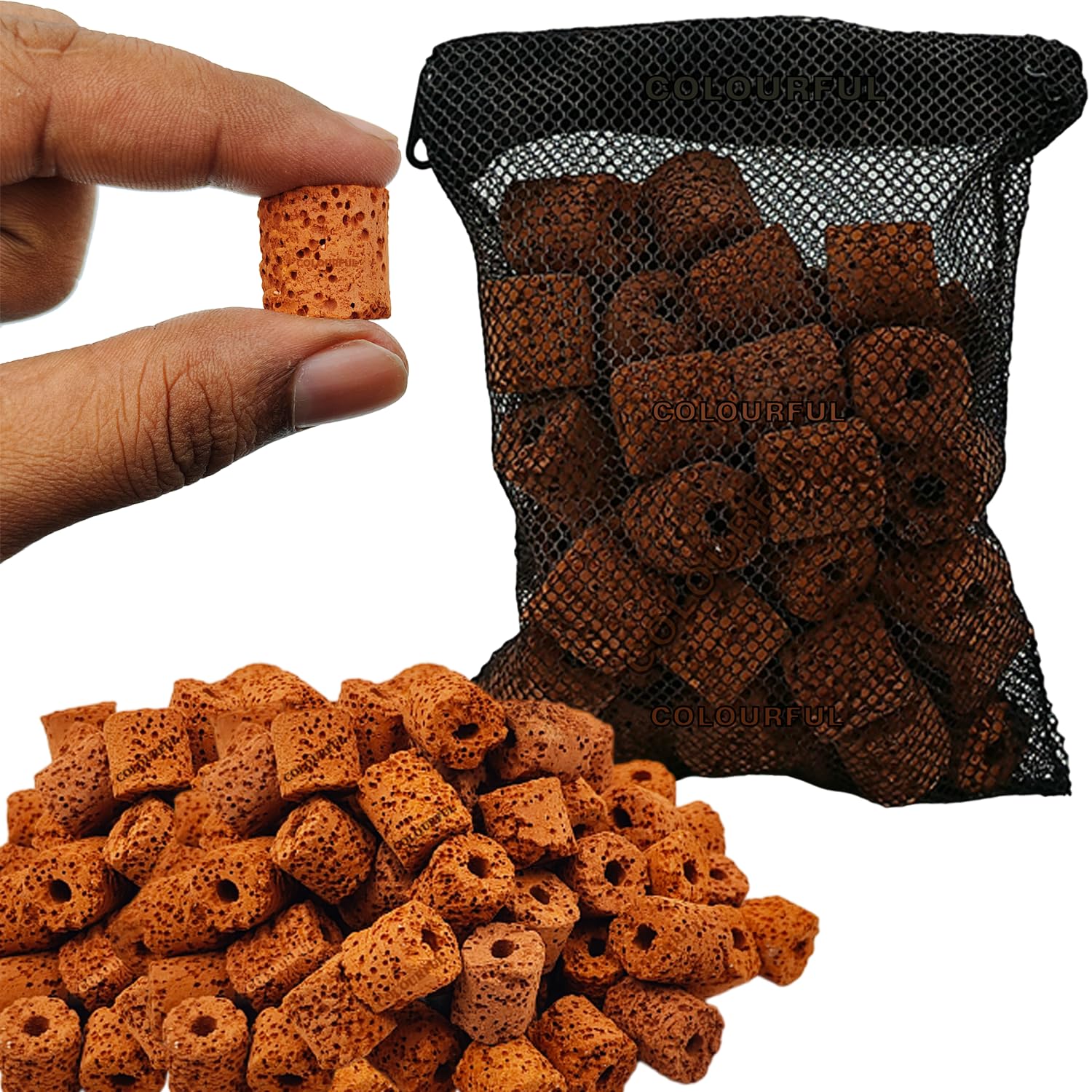 Aquarium Filter Media for Improved Water Quality and Healthy Fish Tanks | Red Ceramic Ring (450g) with Net Bag-image-20