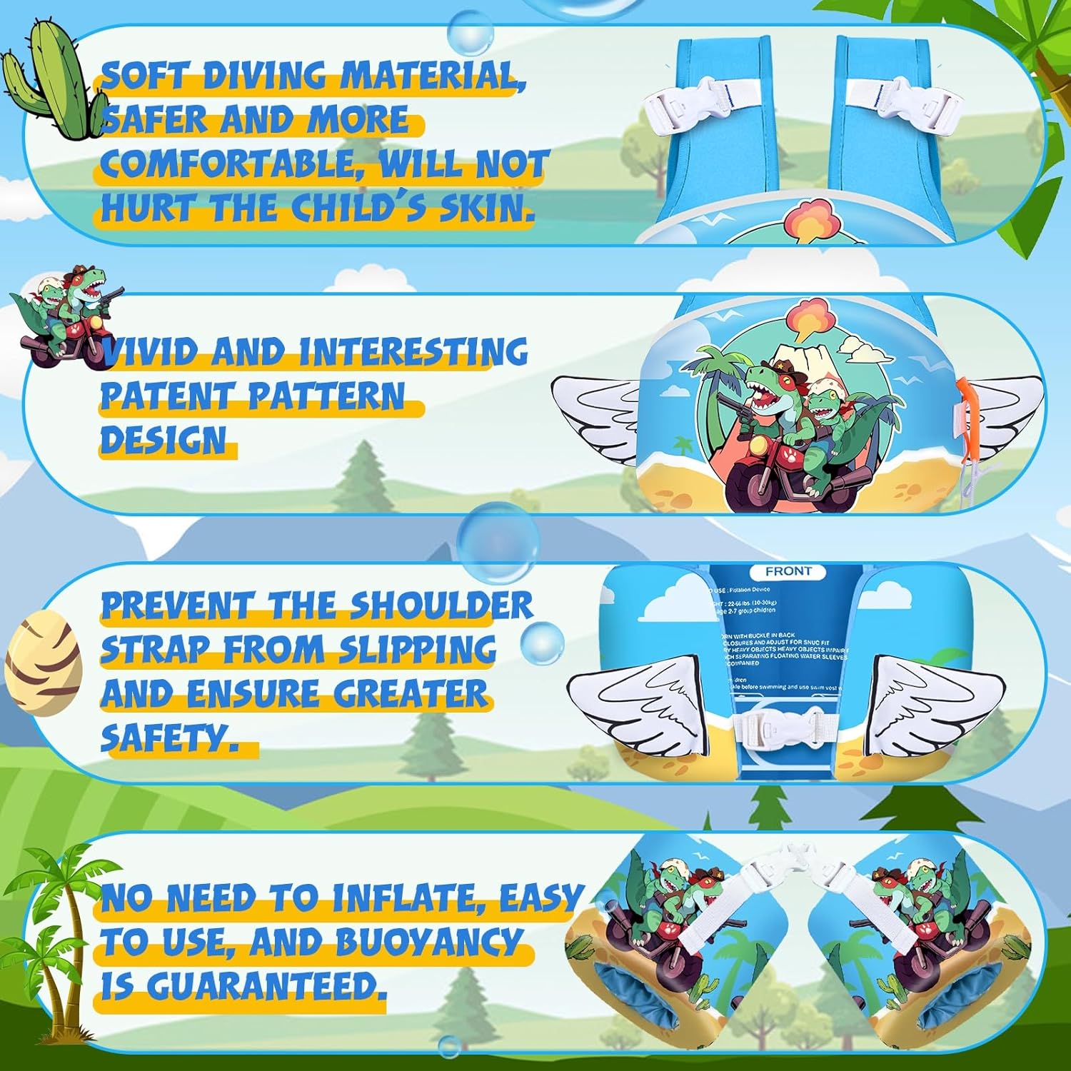 Kids Swim Vest Toddler Floaties for 22-66 Lbs, Adjustable Arm Floaties with Straps Swim Floats & Arm Band Suitable for Water Sports Pool Swimming for Infant 2,3,4,5,6,7 Years