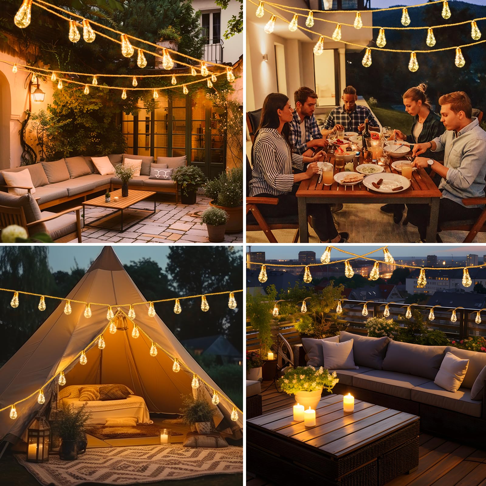 btfarm 2 Stück LED Lichterkette Außen mit Fernbedienung, 9M Vintage Lichterkette Strom Outdoor mit 16 Glühbirnen 8 Modi Timer Lichterketten Aussen für Balkon Garten Party Zimmer Innen Deko (Warmweiß)