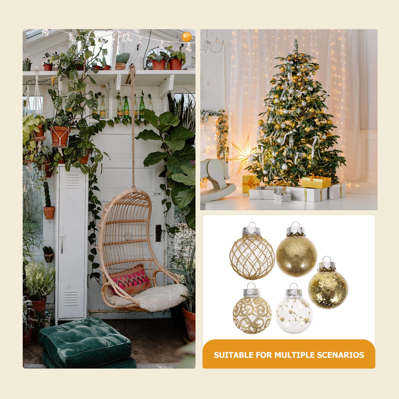 Toyvian 60 Pièces Boules de Noël Suspendues en Plastique pour Sapin, | Réutilisables et Faciles à Accrocher, Usage Arbre de Noël, Fête Familiale ou Mariage, Lot Décoratif