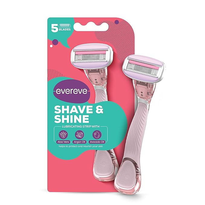Evereve Shave & Shine 5 blade Razor for women, 1Pc, Quick & Easy hair removal with Aloe Vera, Argan Oil & Vitamin E, Flexible & rounded head, Non-slip rubber handle at Rs. 150