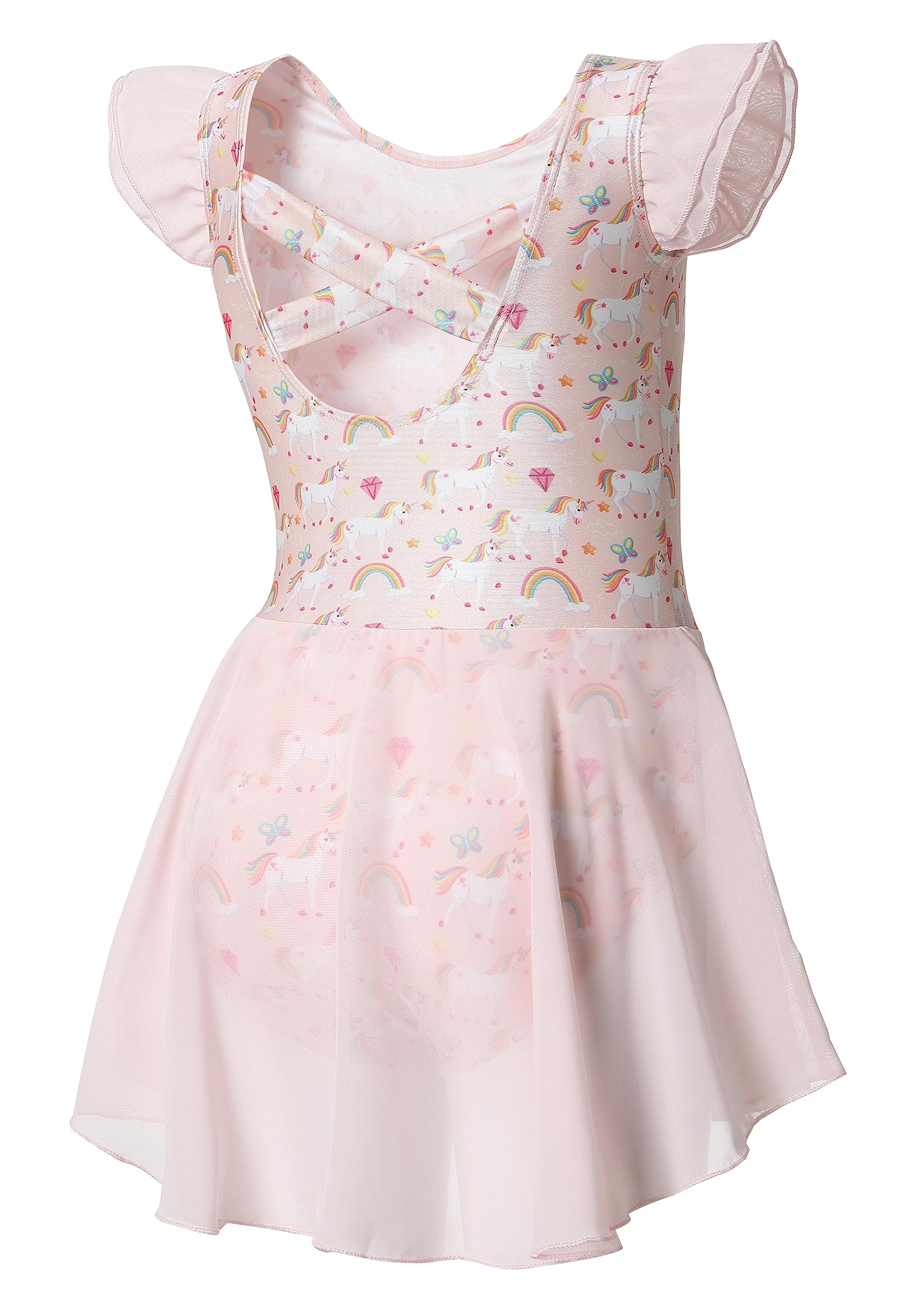 DIPUG Ballet Leotards for Girls Ballet Leotard with Skirt Toddler Dance Leotards Flutter Sleeve and Criss-Cross Back