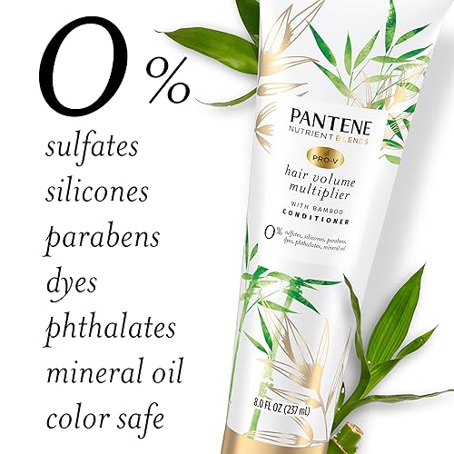 Miniatura 2 de Pantene Juego de champú y acondicionador sin sulfato, champú voluminizador y acondicionador para cabello fino o plano con bambú, seguro para cabello