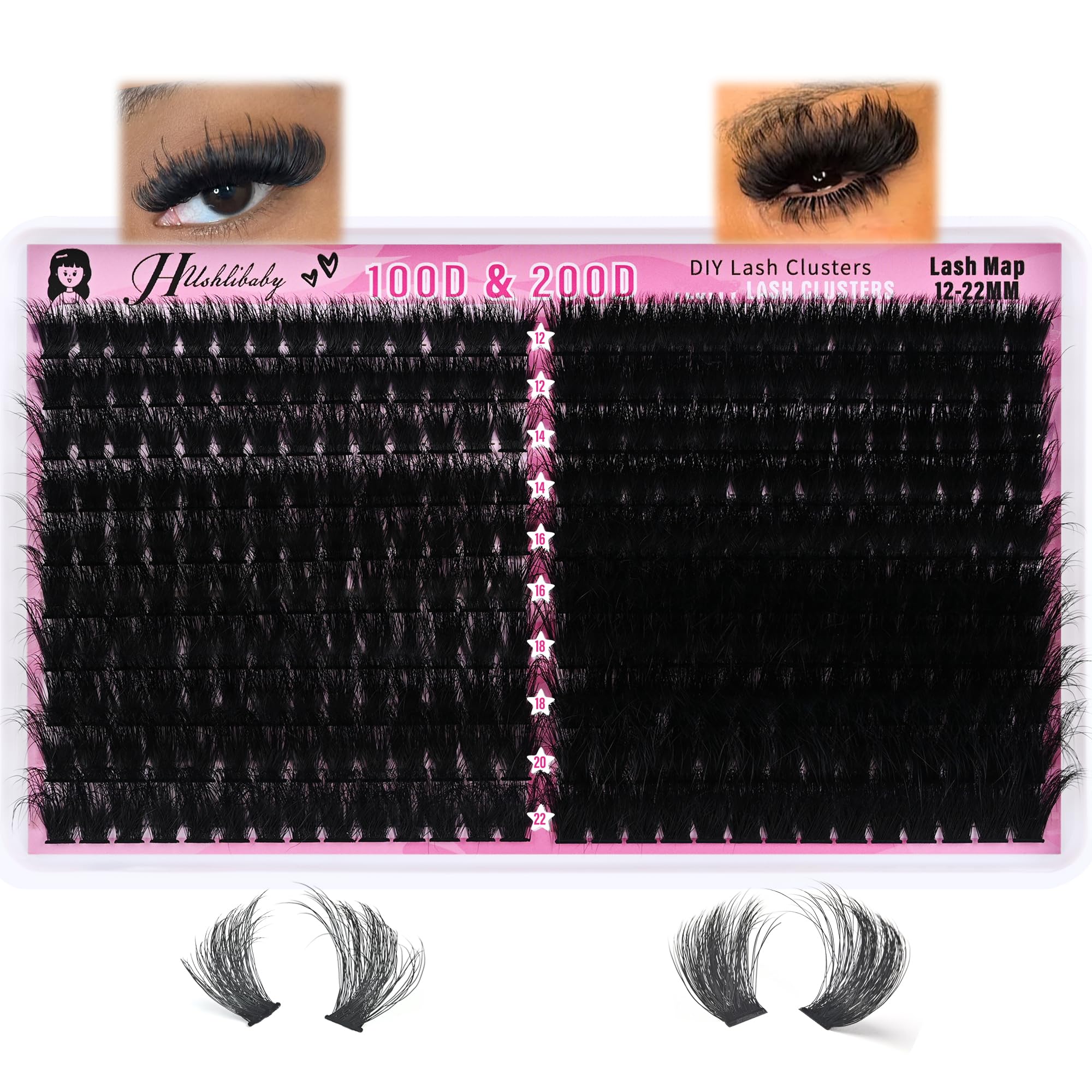 Lash Clusters 100D 200D Mega Thick Lashes Clusters 12-22mm Wispy Individual Thick Volume Lashes Cluster Eyelash Extensions 280Pcs
