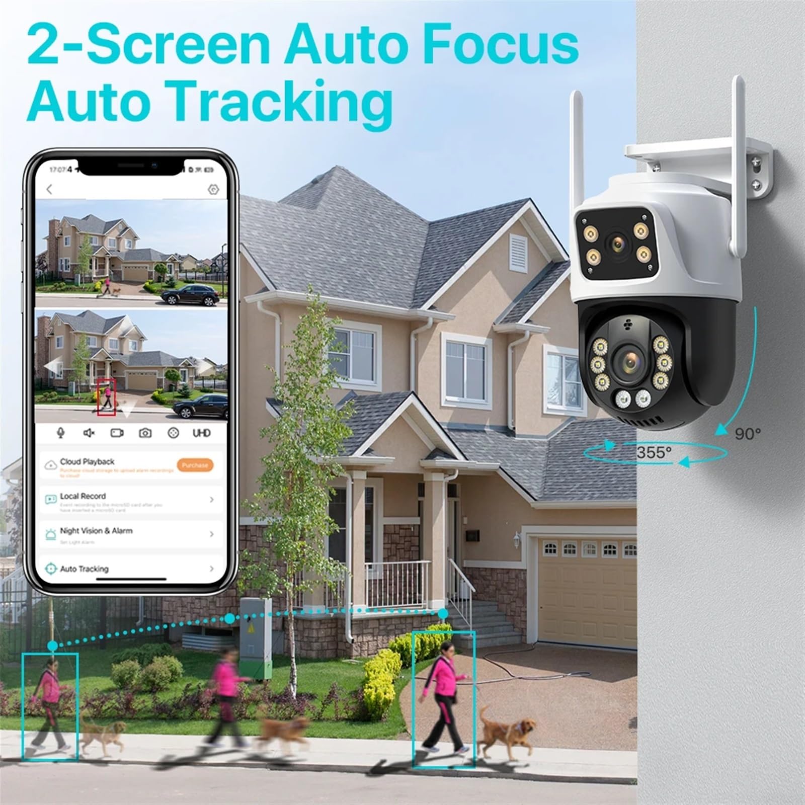 kamera PTZ 4K 8MP HD podwójny obiektyw podwójny ekran kamera kolor IR Night Vision Ai automatyczne śledzenie bezprzewodowy nadzór CCTV(4MP With 64G)
