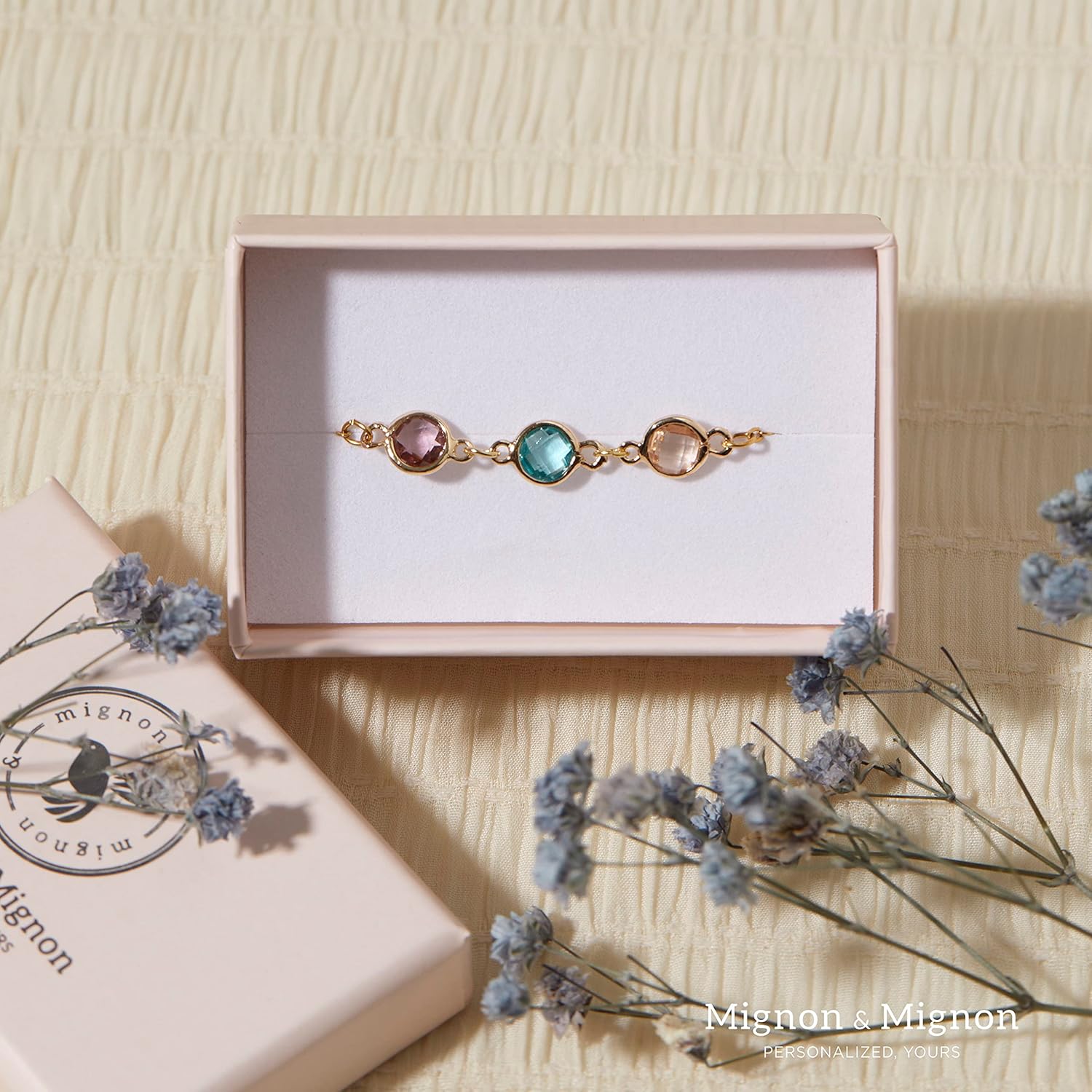 MignonandMignon Custom Birthstone Bracelet For Women Friendship Bracelets for Girls Best Friend July June Birthday Valentines Day Gift For Mom Daughter Personalized Gift For Her-BR-2HBS - Image 3