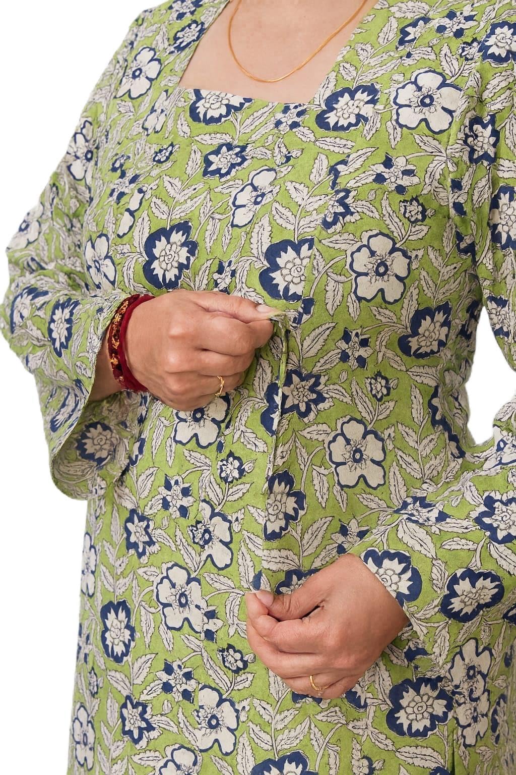 momz closet Women's Cotton Cameric sanganeri Printed Maternity Kurti, Pregnancy Dress,Feeding Kurti,Easy Brest Feeding Dress, with Both Side 12 inch Zipper-picture-18