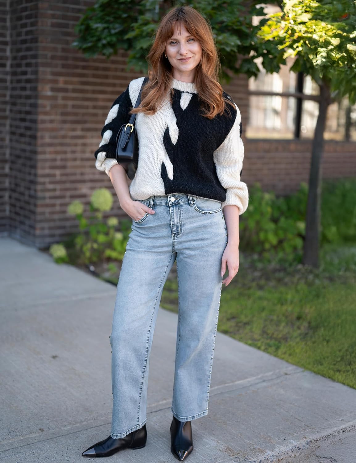 luvamia Women Jeans Wide Leg High Waisted Trendy Side Studded Embellished Distressed Stretchy Denim Pants Party Jeans - Image 3