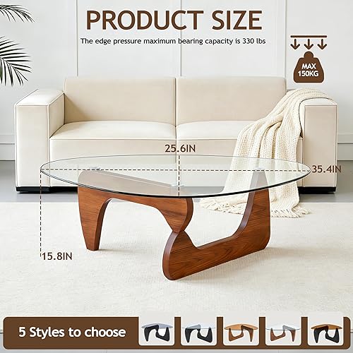 Miniatura 3 de Mesa de centro para sala de estar, pequeña mesa de centro con parte superior de vidrio templado triangular y patas de madera, mesas de centro de