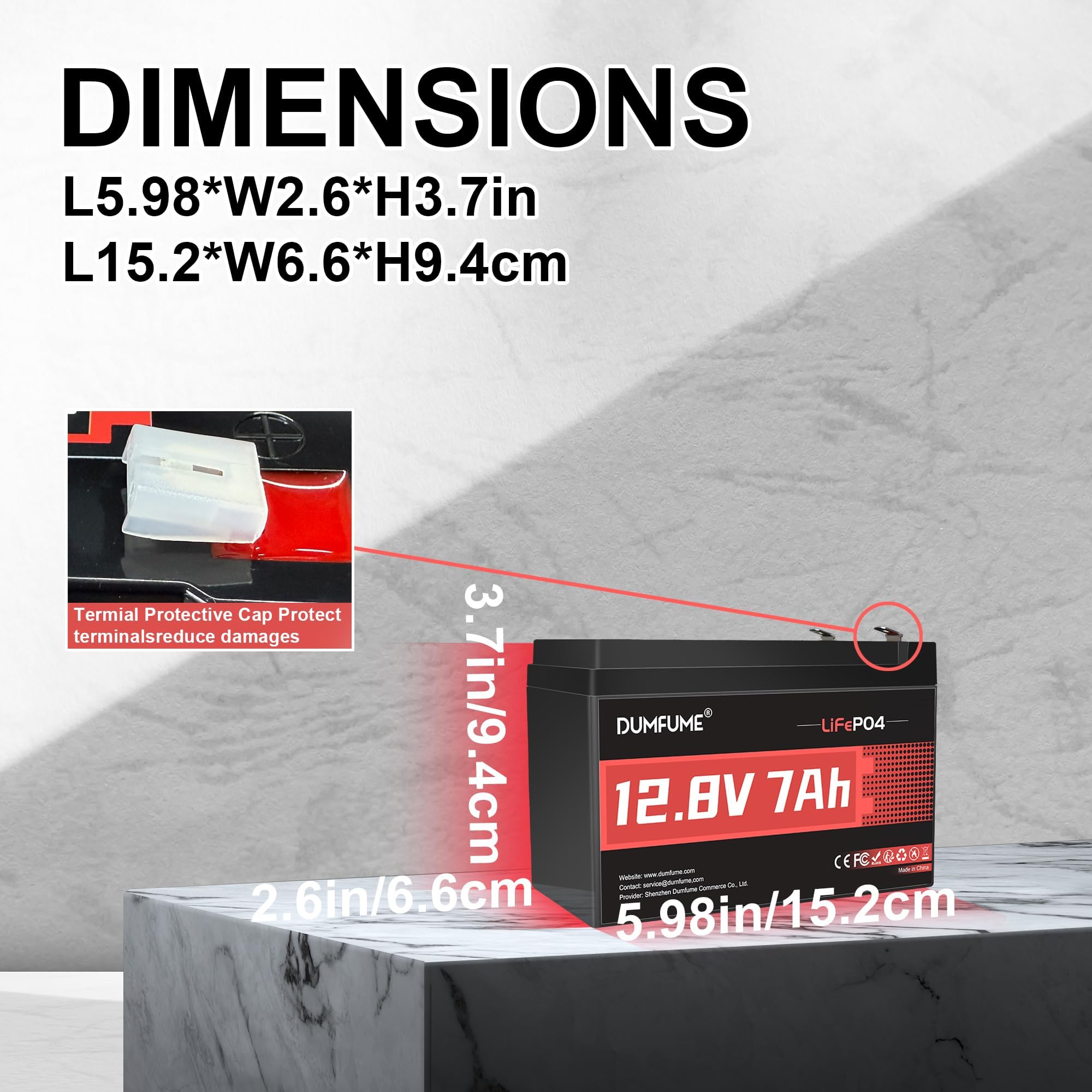 Dumfume Batteria LiFePO4 al Litio 12V 7Ah – 15.000+ Cicli, BMS 7A Integrato, 86,9W Per Piccoli Inverter, Rilevatori di Pesci, Illuminazione Solare, Campeggio