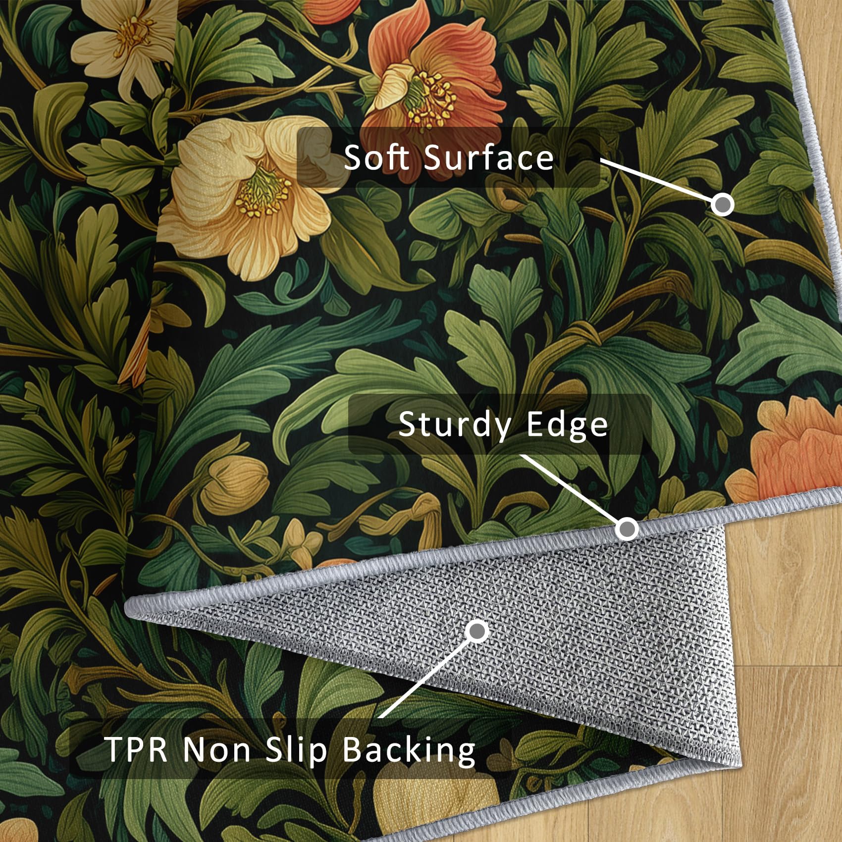 Generisch Vintage Blumen Teppich, Teppich Schlafzimmer Wohnzimmer Blumen Vogel, Wohnzimmerteppich Schlafzimmer Dekoration rutschfeste Waschbar Flanell 160x230 cm V-M5