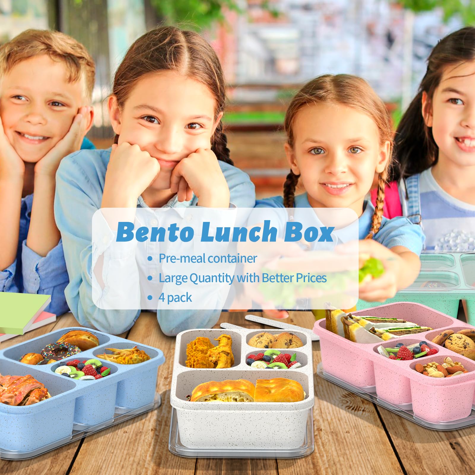 Caja Bento de gran capacidad para adultos, juego de 4 piezas, lonchera apilable con 4 compartimentos, apta para microondas y lavavajillas, recipientes reutilizables para preparación de comidas, 7