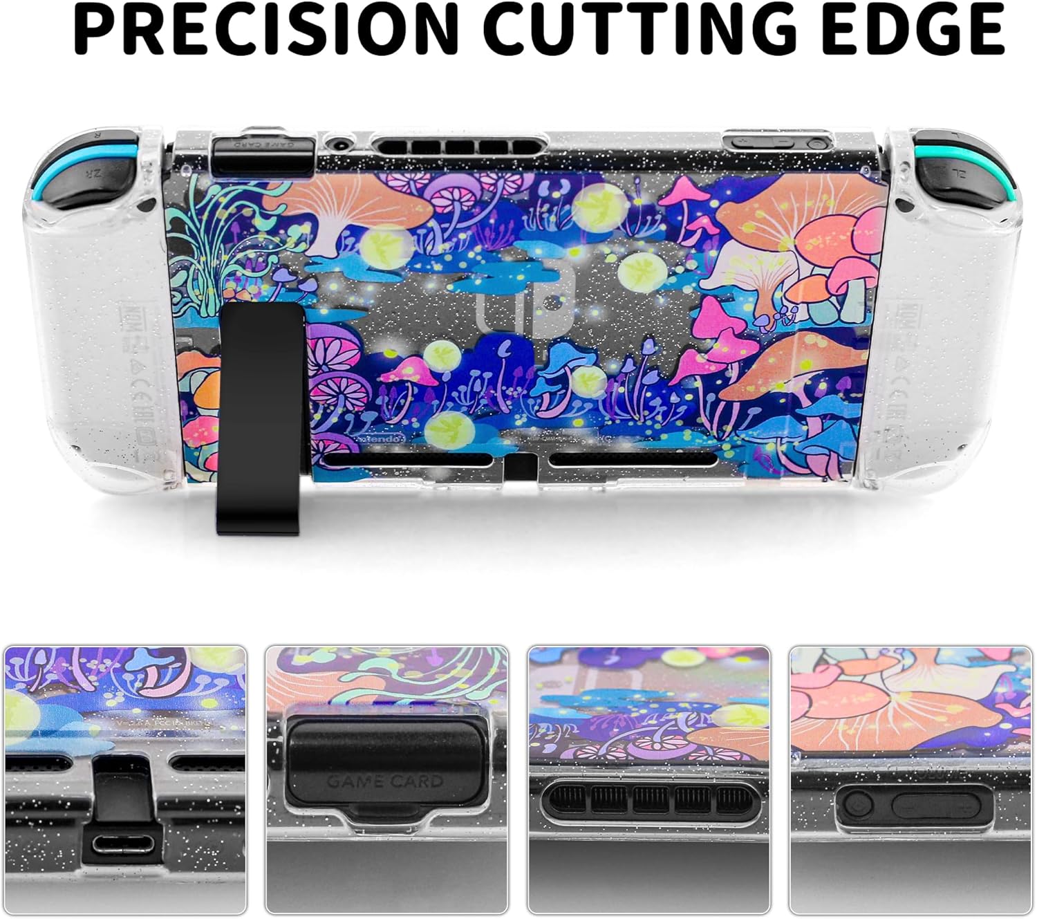 RHOTALL Colorful Mushrooms Carrying Case for Nintendo Switch,8 in 1 Accessories Kit Set Travel Carry Case with Cute Hard Shell Protective Cover,Screen protector, Strap,2 Thumb Caps