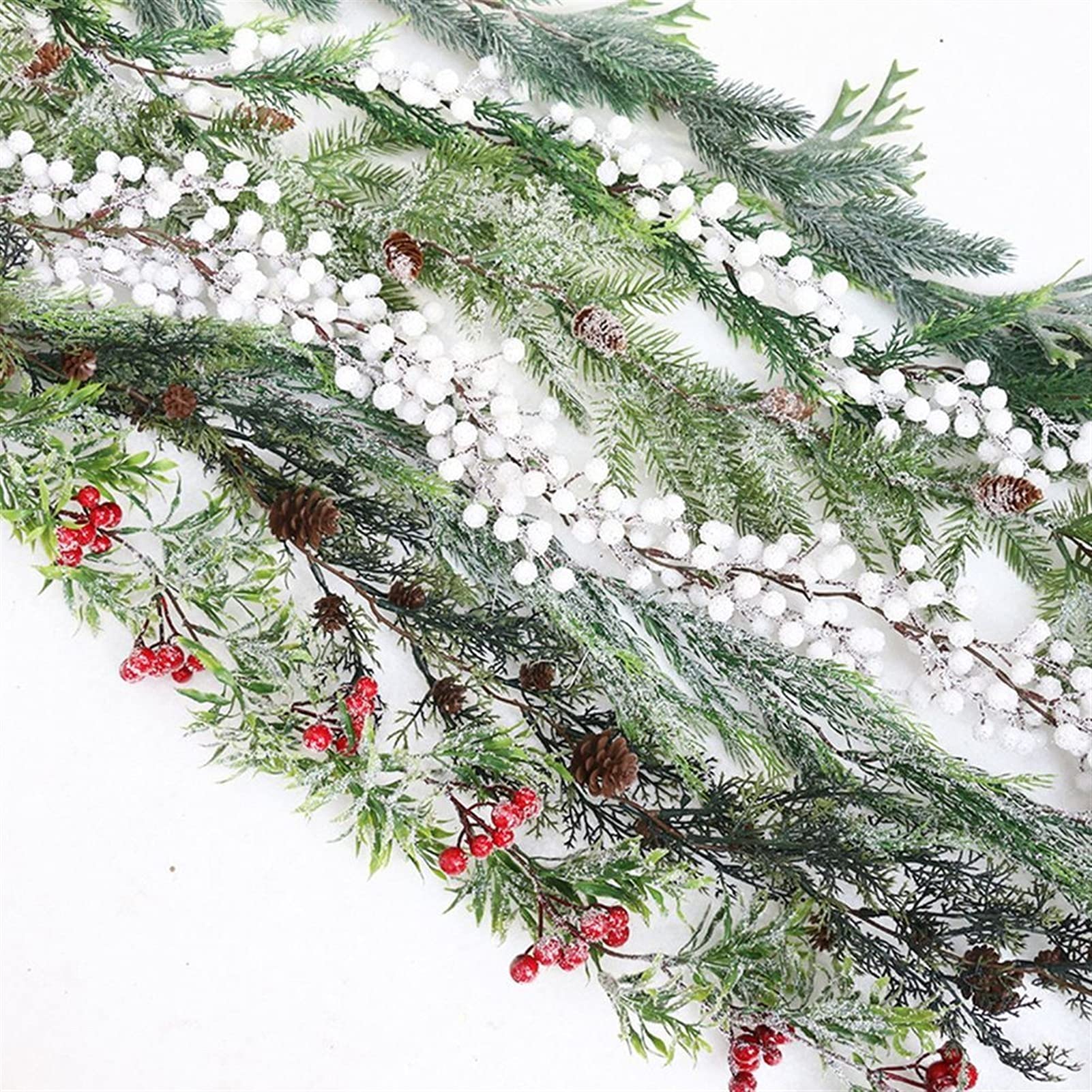 Wolfum wieniec bożonarodzeniowy 170CM dekoracje świąteczne rattanowe szyszki jagody girlanda DIY ozdoby choinkowe zielone gałęzie drzew materiały na przyjęcie świąteczne wieniec (kolor: A) nowość