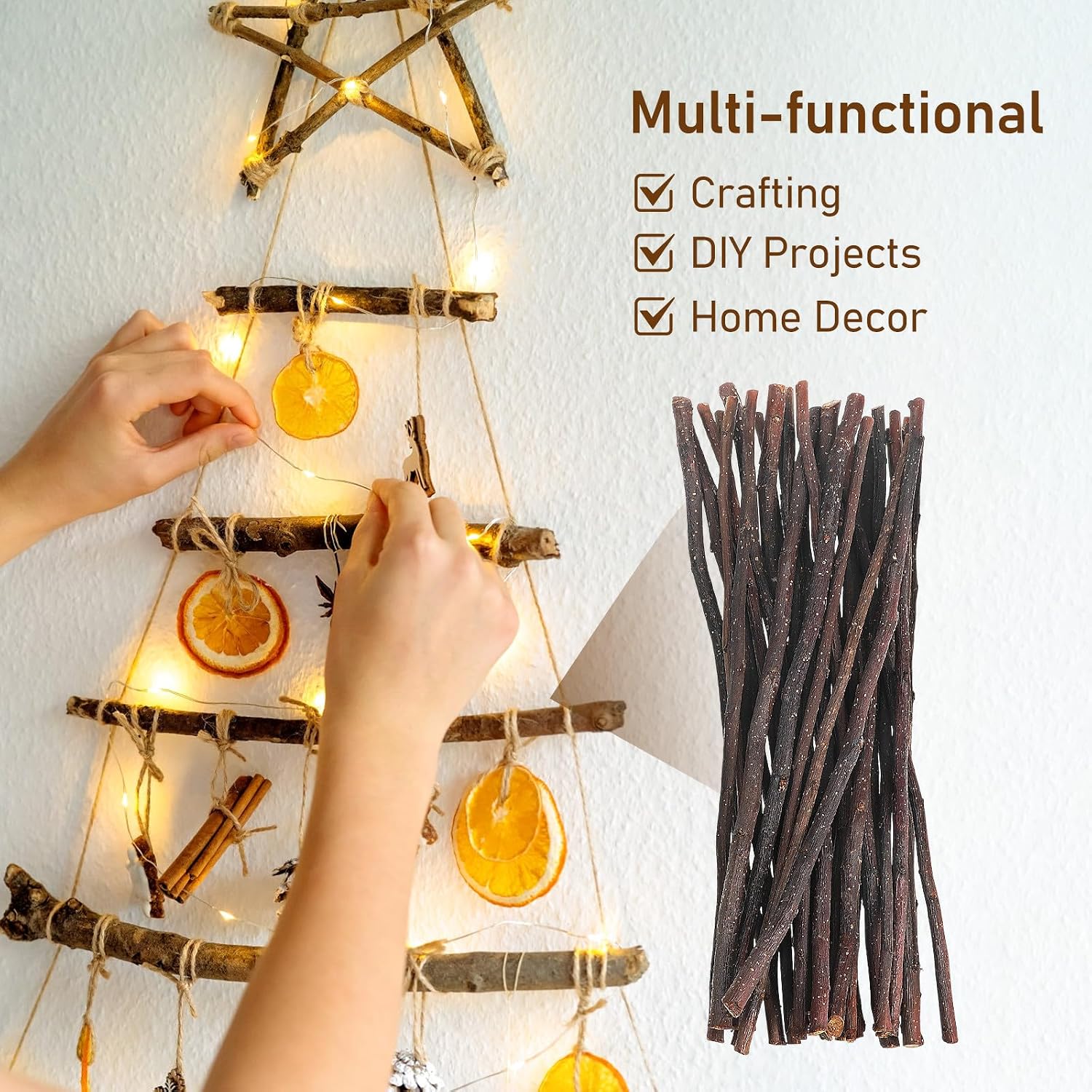 50pcs Craft Sticks Natural Wood Twigs Long Wooden Branches 7.8" and 11.8" Wood Log Sticks for DIY Crafts Projects Photo Props Home Decorations