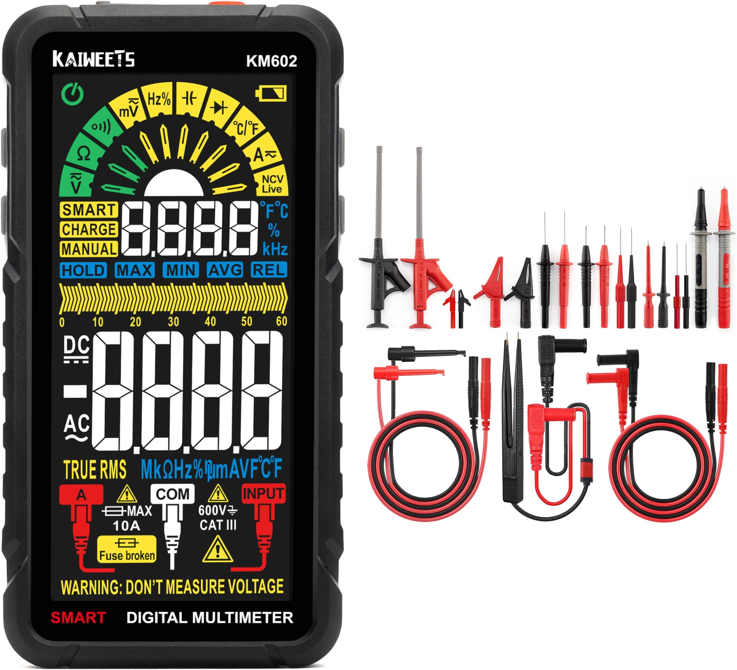 KAIWEETS Smart Multimeter Rechargeable Electrical Tester & 23PCS Multimeter Test Leads Kit