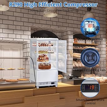 Acekool Commercial Cake Display Refrigerator, 2.8 Cu.FT Single-Door Merchandiser with Interior LED Lighting, Double-Layered Glass, Countertop/Floor Refrigerator, 110v