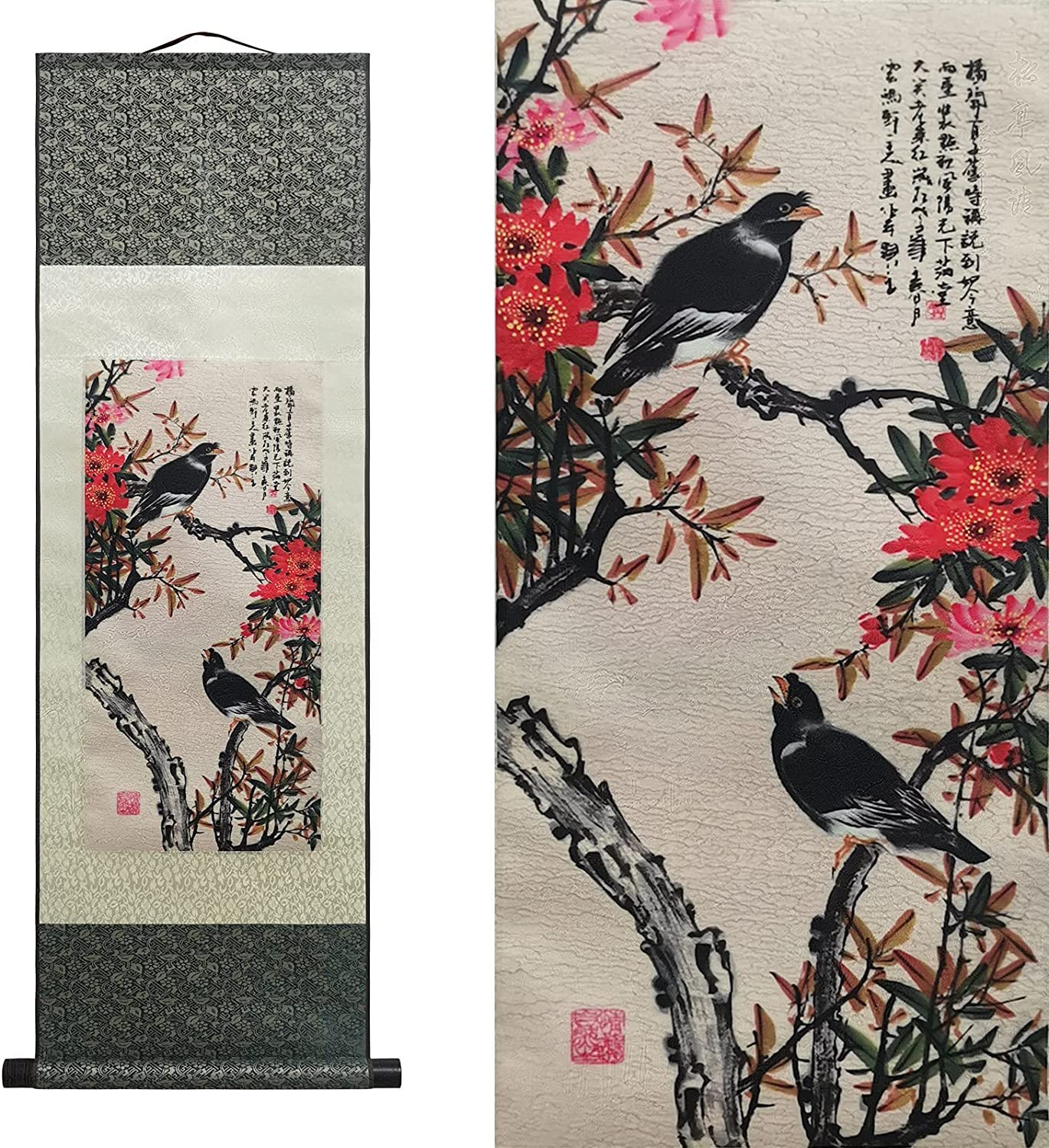 Vrfvsdasaas C4 Chinese Wall Art, Chinese Wall Art Scroll Painting,Silk Scrollg Summer Autumn Winter Landscape Beaut(C4)