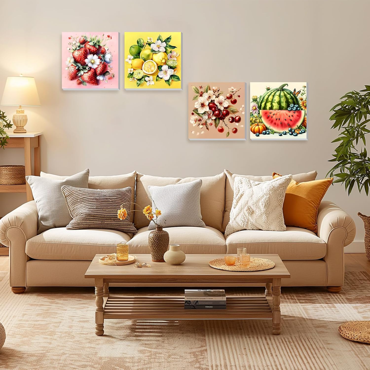 DOMROM 4 Pack Framed Paint by Numbers Strawberry for Kids Beginners, Adult Paint by Number Kits Fruit on Canvas, Acrylic Number Painting Cherry Craft Kits for Gift Home Decor 8x8in image 4
