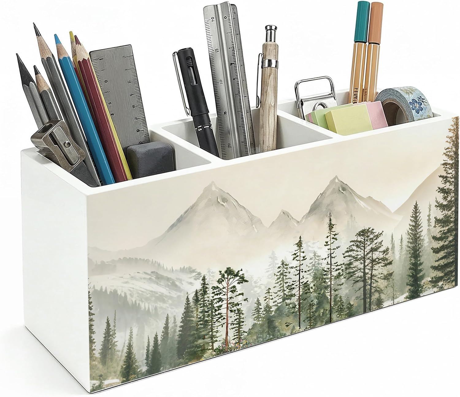 Mountain Pine Tree Foggy Forest Pen Pencil Holder for Desk