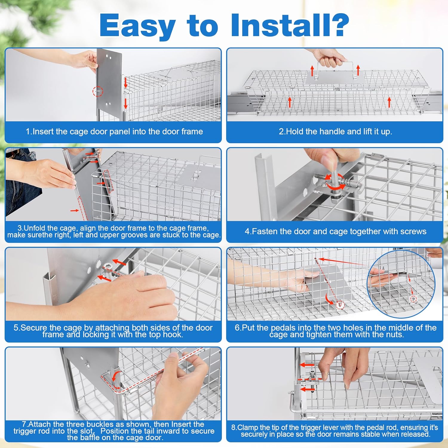 Squirrel Trap 24in - Live Animal Cage with Dual-Door Metal Cage Trap Up to 13Pounds, Large Humane Cat Trap for Outside(24 * 6.9 * 6.7in)