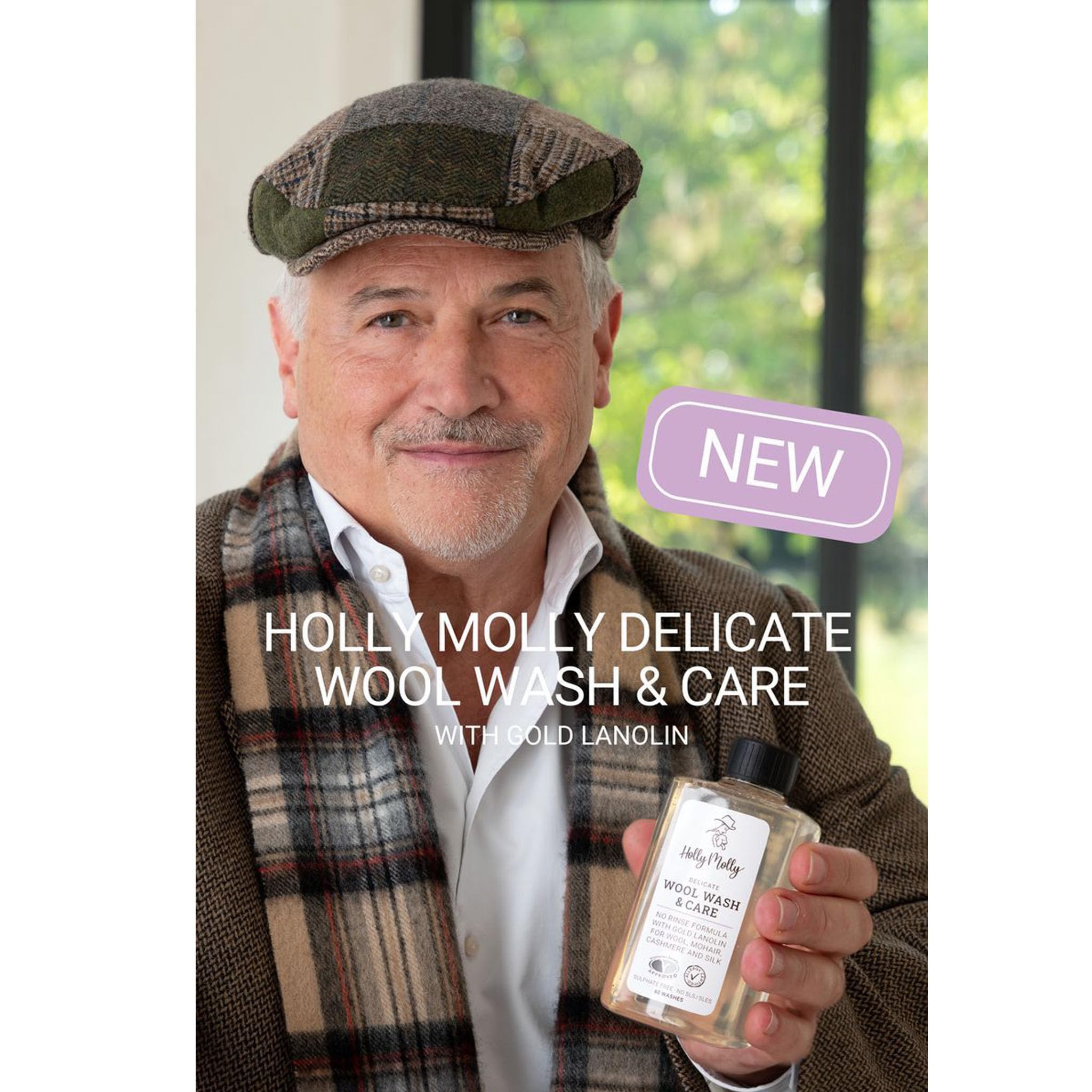 Holly Molly Delicate Wool Wash & Care mit Gold Lanolin – Wollwaschmittel ohne Ausspülen, Allergiker geeignet – für Wolle, Kaschmir, Mohair, Alpaka Seide & feine Fasern – 60 Wäschen