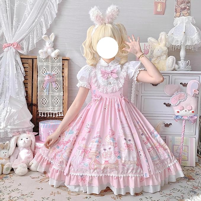 Robe D'été Lolita Pour Adolescente - Rose, Taille Haute, Volants Et Dentelle - Style Japonais Kawaii, Parfaite Pour Cocktails, Plage Ou Quotidien