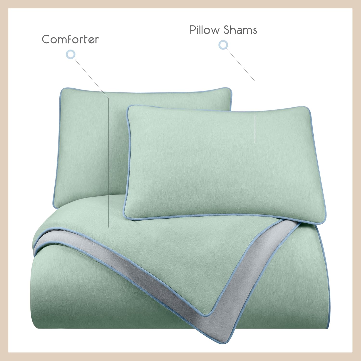 Vellux Solid Jersey Knit 2-Piece Twin Comforter Set - Cotton Blend - Ultra-Soft & Cozy T-Shirt - Light Weight - Breathable - Down Alternative - Bedding for All-Season Comfort (68 x 88, Sage/Gray)