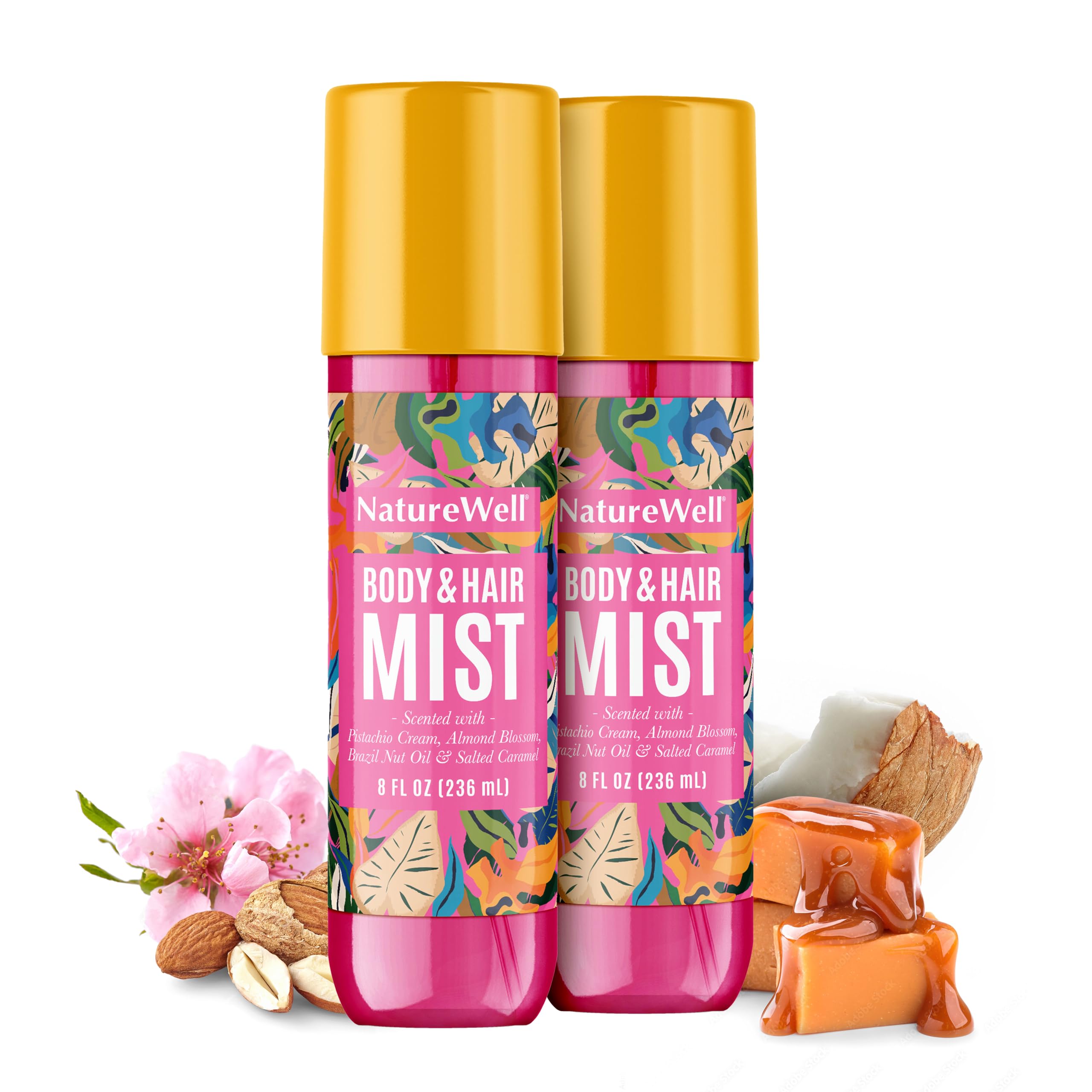NATURE WELL Cheeky Hair & Body Mist, Lightweight Mist Made for Head-To-Toe, Deliciously Sweet & Warm Long-Lasting Brazilian Nut Scent, 8 Fl Oz (Pack of 2)
