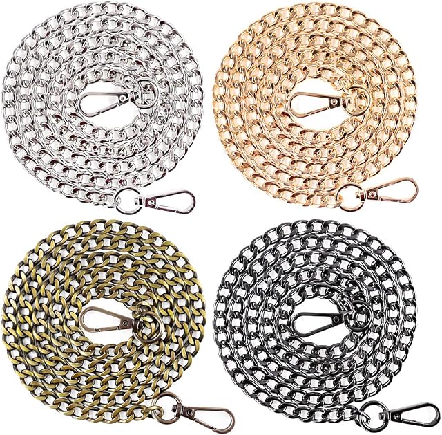 Swpeet 4Pcs Luxury Fashion 47 Inche Replacement Flat Chain Strap with Buckles Set, Perfect for DIY Metal Shoulder Cross Body Bag Hand Bag Purse Replacement Gold + Silver+ Bronze + Gun-Black)