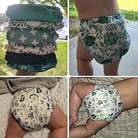 Mama Koala 3.0 Pocket Cloth Diapers for Babies with AWJ Lining, 6 Pack with 6 4-Layer Natural Cloth Diaper Inserts - Reusable and Washable Pocket Diapers (Love Green)