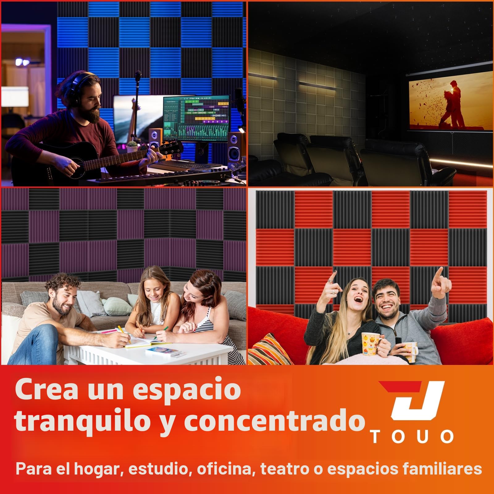 Paquete de 12 paneles acústicos, paneles de espuma a prueba de sonido para pared de 12 x 12 x 1 pulgadas, espuma acústica ignífuga, absorción de sonido de alta densidad para estudio en casa